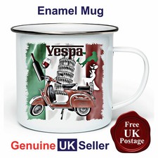 Vespa Scooter Mug,11oz Enamel Vespa Scooter Camping Mug, Italian Flag Mug