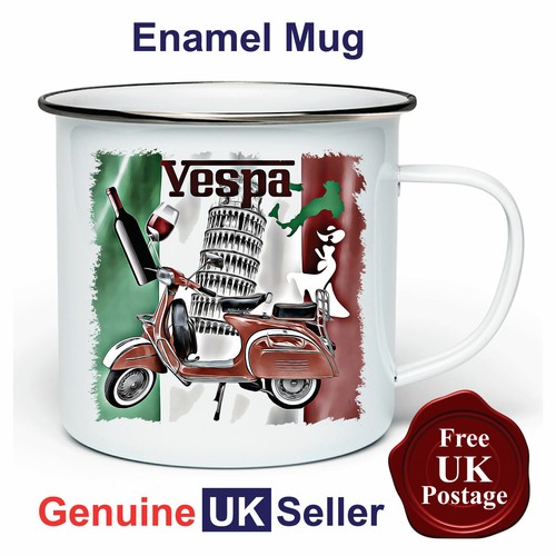 Vespa scooter mug - scooter, enamel