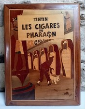 Vintage French marquetry panel of Tintin book cover.