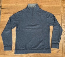 ZEGNA SPORT Men's LS  Zip Neck Cotton/Cashmere Sweater, Grey Blue, Large