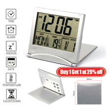Digital Folding Desktop Travel Alarm Clock Calendar Temperature Snooze Clock NEW