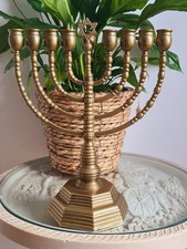 Vintage Brass  Candlambra Hanukia 9 Branch Menorah Religiou Artifact Simplistic 