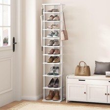 10-Tier Shoe Rack Wood Storage Shelf Entryway Shelving Tower for Narrow Closet 