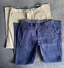 Men’s Chino Trousers x2 Two Pairs Navy And Beige 34W 34L Jeff Banks Jeff And Co