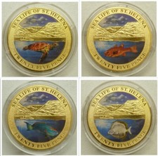 Sea Life of St Helena Beautiful Colour 4-coin set Gold-plated Crowns 2013