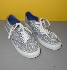 Vans 9.5 Women TB4R Canvas Off The Wall Skateboard Shoes Gray Flowers
