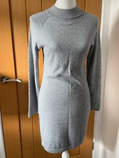 Grey knitted wool sweater dress studded sleeves New Uk 10 Belle Vere Notte