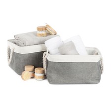 Foldable Large Grey Canvas Storage Fabric Baskets Cotton Handle Box Cube Cloth 