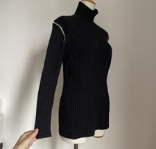 AMAZING YOHJI YAMAMOTO BlACK WOOL with  ZIPPS KNITTED JUMPER HIGH NECK SWEATER