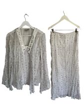 Joseph Ribkoff White 3 Piece Suit Sequin Butterfly Dress Jacket Skirt Top 14