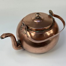 VINTAGE FRENCH FOLDING HANDLE ROUNDED COPPER KETTLE WITH FOLDING HANDLE