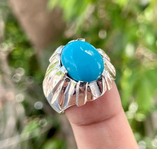 Natural Turquoise Ring For Men, Real Feroza 925 Sterling Silver Ring Shia Ring