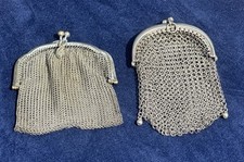 Two Small French Antique c1900 Germany Alpaca Chain Mail Mesh  Purse Bags