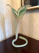 Stunning large Vintage Murano Glass Flower Bud Vase green elegant Glass