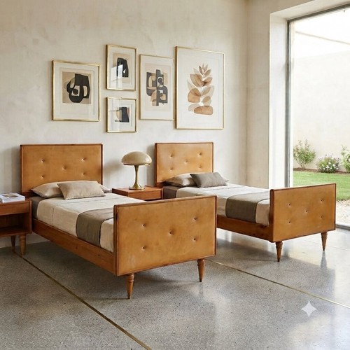 Vintage beds wood leatherette - vintage,