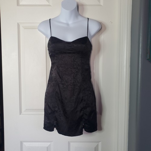 Black satin slip mini dress - slip,