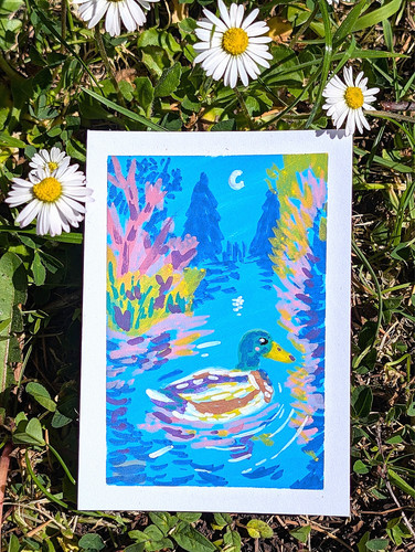Aceo print painting duck - aceo,