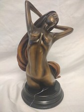 Art Deco Style Metal Effect Naked Lady Woman Figure / Statue / Figurine 30cm