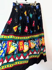 Vintage Midi Black Skirt Geometric Size 12 Bohemian Boho Gypsy Retro Boho Arty