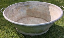 Vintage Large Galvanised Steel Oval Wash Tub, Planter Zinc Coated