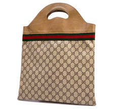 Gucci Vintage Tote Handbag Top Handle GG Supreme Sherry Brown Authentic