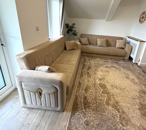 Beige fabric corner sofa - fabric,