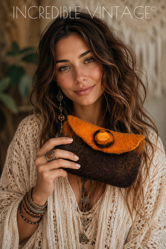 Vintage felted wool - clutch, bag