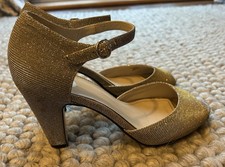 Debut champagne Gold Sparkly Open Toe Heeled Shoes Straps Xmas Party Occasion  8