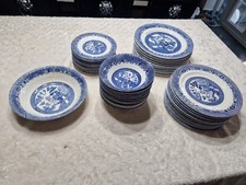 Barratts Swinnertons Old Willow c1945 Dinner Set Blue Gilt 49 Piece Set