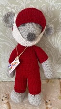Hand Knitted Teddy Bear Soft Toy Plush Doctor Nurse NHS Gown Hat Mask Red Gift
