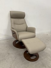 Furniture Village Tallin Leather Swivel Chairs & Footstool Taupe RRP £1395