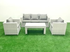 Fimous Outdoor Rattan Sofa Garden Furniture Set with Chairs Oblong Coffee Table