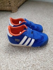 ADIDAS DRAGON KIDS BLUE LEATHER TRAINERS SIZE UK 5