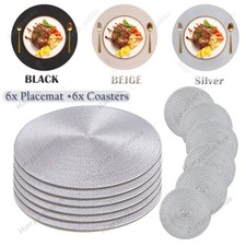 Set of 12 Round Placemats and Coasters Woven Table Place Mats for Dining Table