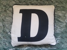 Letter D Initial Small Cushion Pillow Black and White Alphabet 28cm X 26cm X 6cm