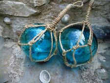 2 X Turquoise Glass Fishing Boat Net Float 165 MM /Buoys /Bathroom Floats Garden