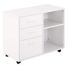 HOMCOM Freestanding Storage Cabinet w/ 3 Drawers 2 Shelves 4 Wheels Office White