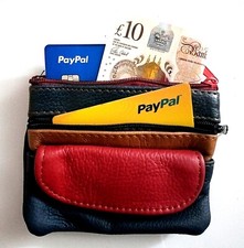 Coin Purse Wallet Cow Hide leather - 4 Zips - Flap Pocket - Key Ring Holder Fob