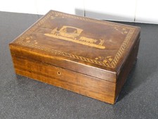 19thC Portugal Madeira OX SLED Funchal MONTE Marquetry Snakewood Sewing Box