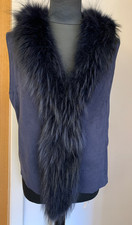 JAYLEY Navy Faux Suede and farmed real Fox Fur Gilet Jacket Gilet L UK 14 US10