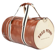 BNWT GENUINE FRED PERRY CLASSIC BARREL BAG, TAN/ ECRU, L7220/J89, ONE-SIZE.