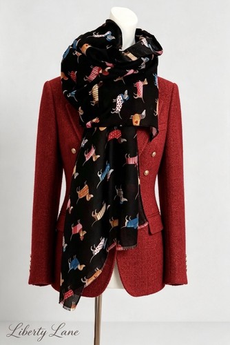 Ladies black scarf arty - black, dog