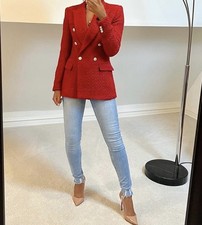 Red Tweed Like Jacket Xs