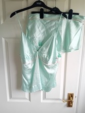 Lepel aqua with pale pink trim 100% silk Camisole and knicker set Size 16 