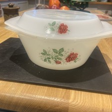 Vintage Arcopal France  Red Rose Casserole Dish With Lid 