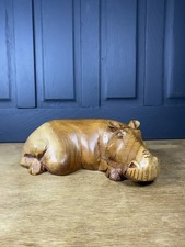 hand-carved wooden hippopotamus ornament Large Heavy Solid Wood Hippo