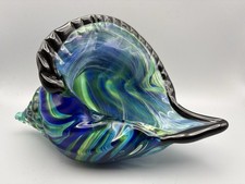Blue green glass conch shell - glass,