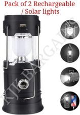 2 x USB Rechargeable / Solar LED Camping Torch Lantern Night Light Tent Lamp 