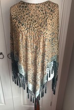 DreamKeeper Silk Velvet Devore Gold And Green Embellished Leopard Poncho