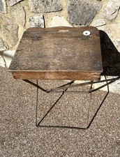 Antique Childs Wooden Desk. Folding. Ink Well. Metal Legs .